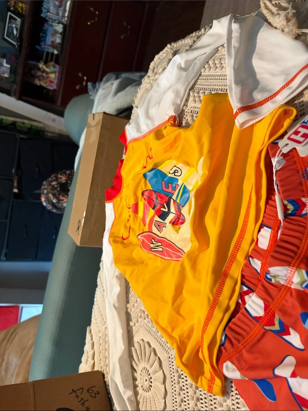 Kids Surf Wave Rash Guard Set with Surfboard Print and spiderman swimming shoes